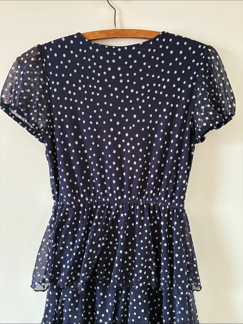 Navy and White Polka Dot Tiered Maxi Dress - Source Unknown - Size S - Picture 7 of 8